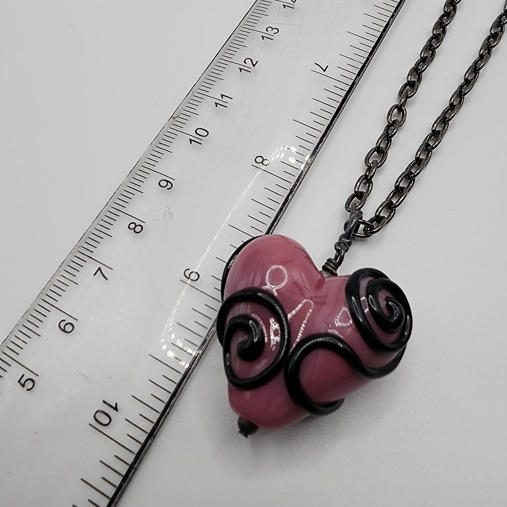 Pink Artisan Glass Heart Swirl Pendant Padlock Key Valentines Day Vintage Goth - Picture 9 of 16